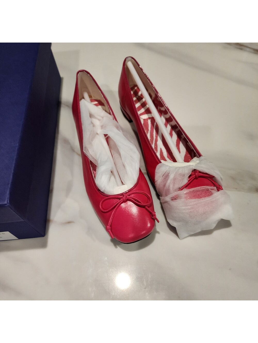 New Stuart Weitzman Stringon Begonia Pink Nappa Leather Ballet Flats Size 6 - Picture 3 of 10